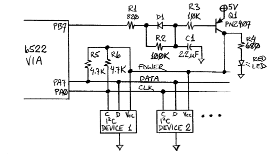 6522 VIA driving an I²C bus